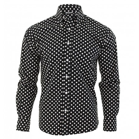 Mens white shirt with black polka dots cheap